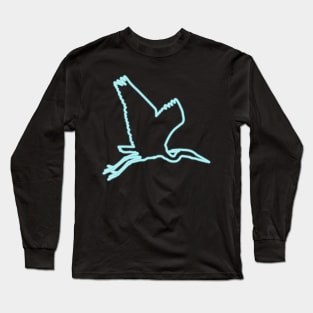 80s Retro Neon Sign Blue Heron Bird Long Sleeve T-Shirt